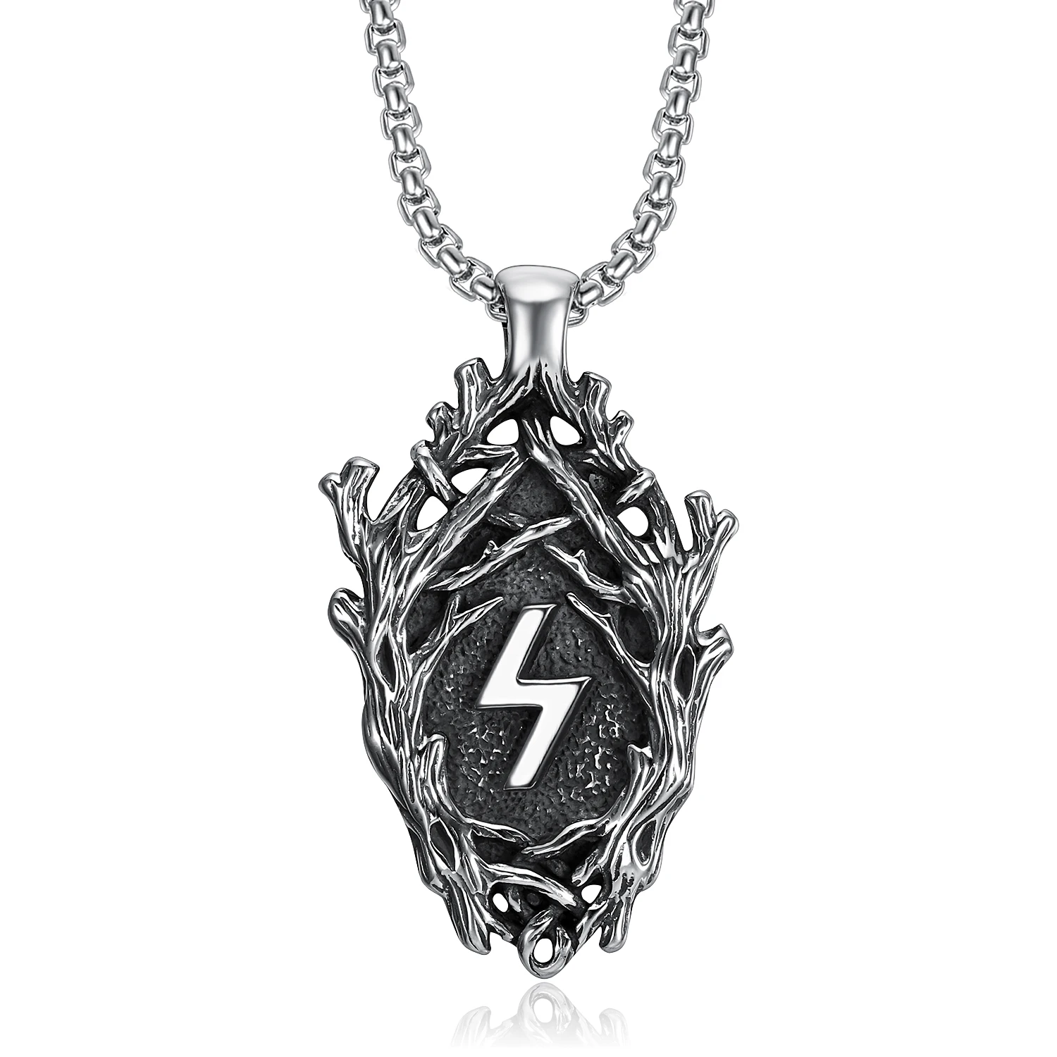 

OEM ODM Custom logo 316 stainless steel mens lighting bolt pendants necklaces, Silver ,gold