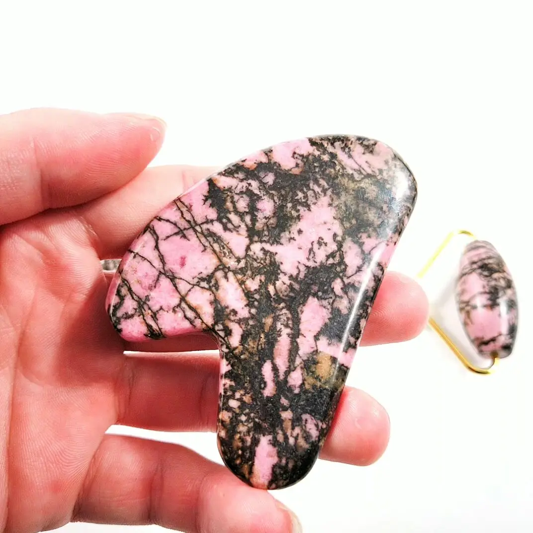 

Fast shipping beauty personal care rhodonite jasper gua sha board heart guastone