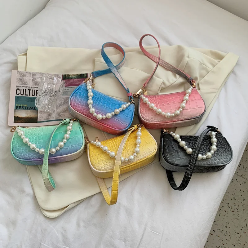 

Summer Fashion Pearl Chain Crocodile Pattern Underarm Bags Handbags For Women Bags Ladies Purses handbags, 5 colors