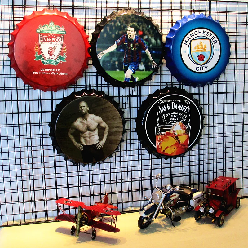 
High quality dia 35cm bottlecap tin signs for hotel bar wall decoration retro vintage style metal signs 