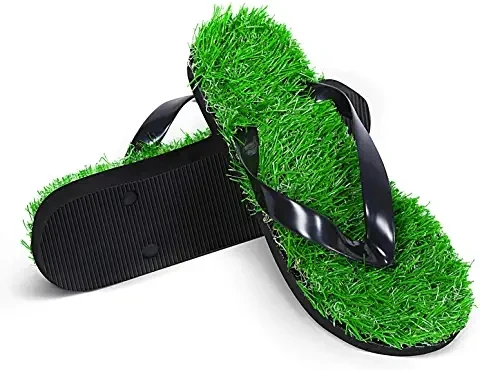 

Summer Casual Beach Slippers Grass Flip Flops Slippers for Men, Green and black