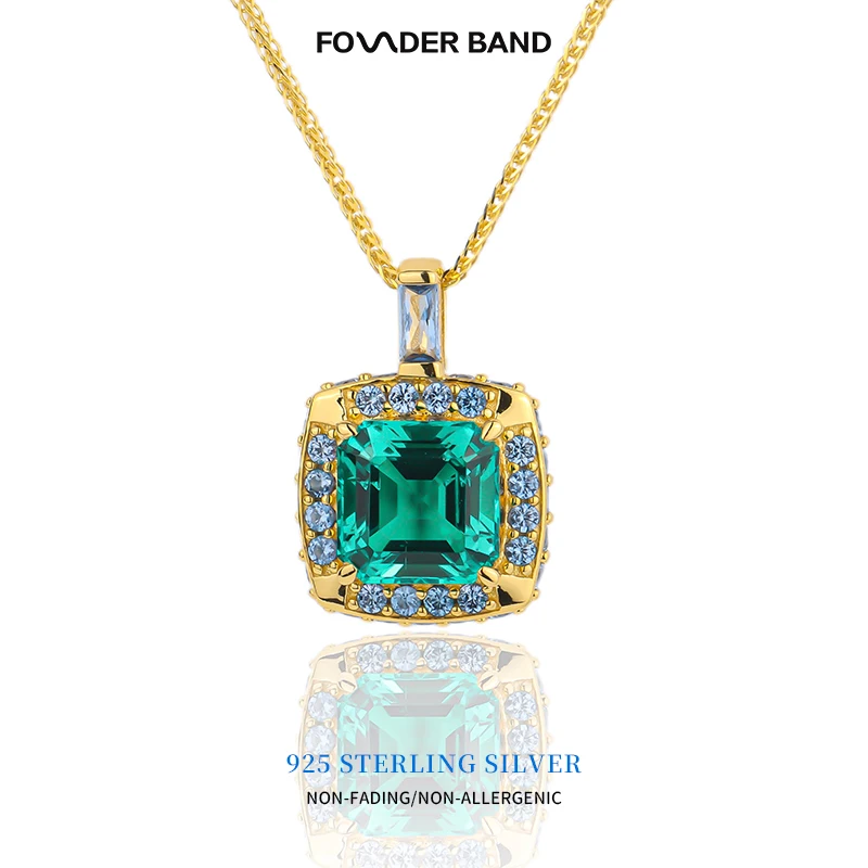 

Founder Band Non-Fading&Hypoallergenic 925 Silver Gemstone Necklace Cushion Cut Emerald Necklace Women Necklace