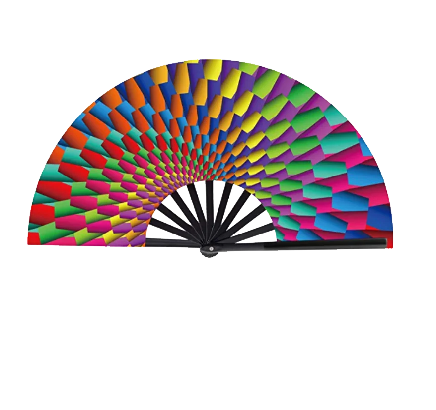 

13 inch Customized Large Dance Hand Fan Nylon Folding Fan For Christmas Party, As custom