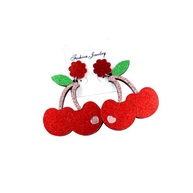 

HP021 55mm Acrylic Cherry Earring High Quality Acrylic Earrings Laser Cutout fruit earrings