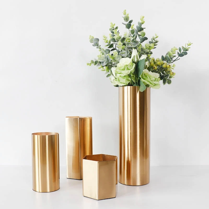 

Maxery Gold Iron Flower Vase, Big Luxury Cylinder Vase for Flower Display, Tabletop Decoration Vase for Wedding Decoration