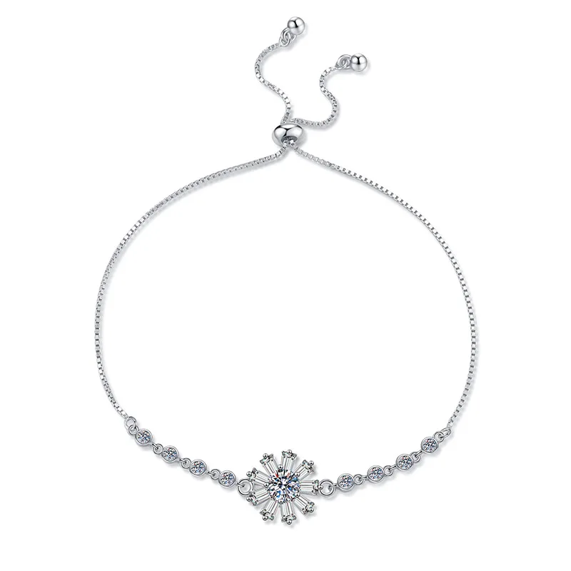 Factory Wholesale 925 Sterling Silver Snowflake Shape Light Luxury D Color 1Carat Moissanite Bracelet for Women Engagement