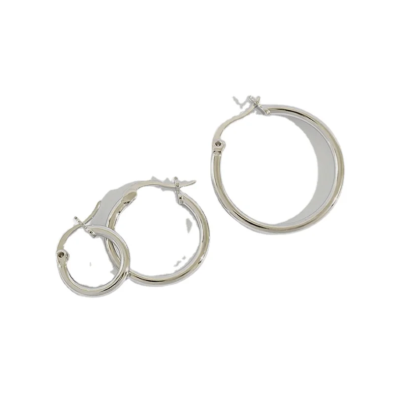 

S925 Sterling Silver Simple Personality Geometric Hollow Ring Circle Ear Hoop Earrings Ear Buckle Earrings