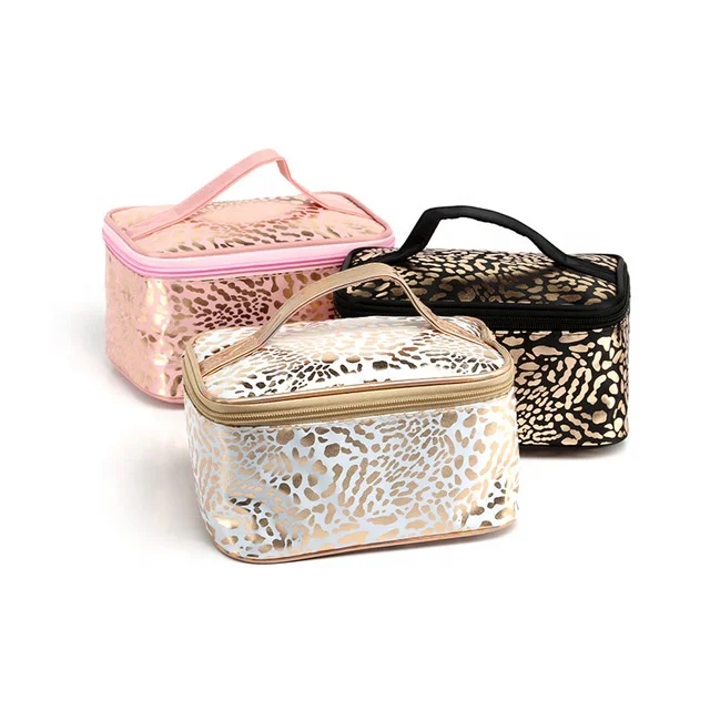 

Large Capacity Leopard Makeup Case Cheetah Beauty Cosmetic Organizer Makeup Case, As pictures