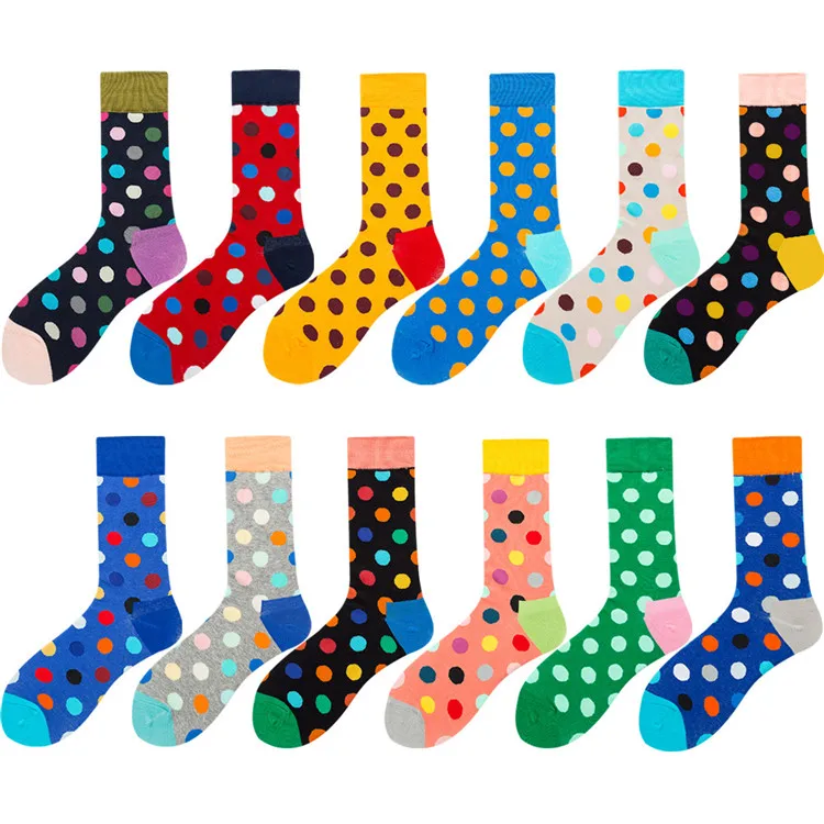 

XIANGHUI Wholesale Custom New Women Fashion 12 Colors Jacquard Funny Polka Dots Tube Cotton  Happy Socks