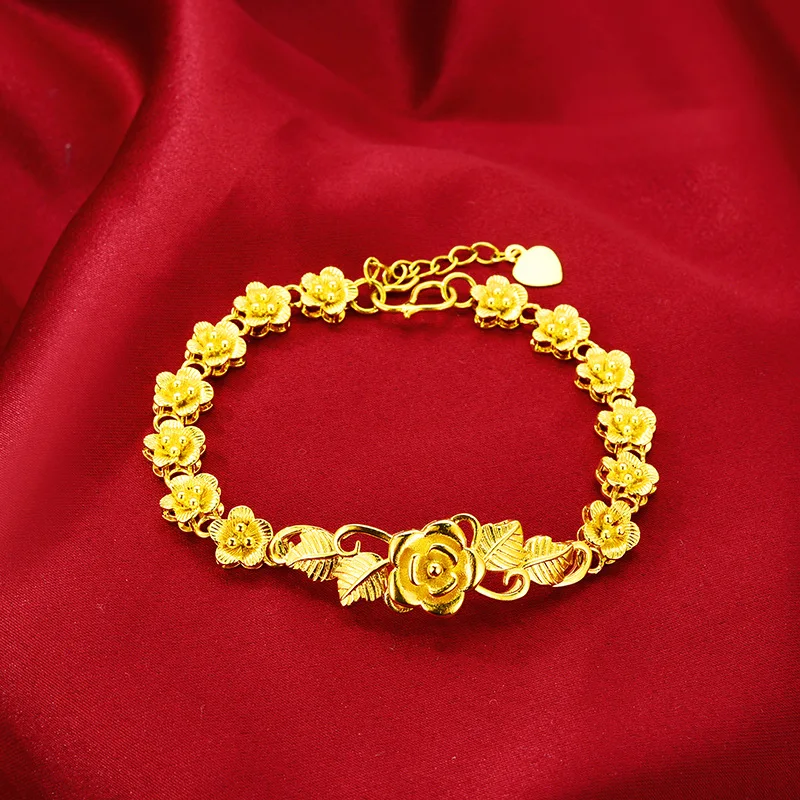 

24K Gold plated Flower Charm Bracelet Glossy Garland Gold Women Bracelet Jewelry