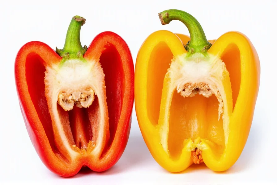 Cross-section of bell pepper showing seeds and chambers
