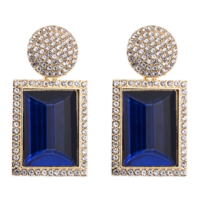 

2021 Fashion Glass Dangle Earrings For Women Shiny Rhinestone Square Pendant Drop Ear Jewelry Girl Gifts, Colors