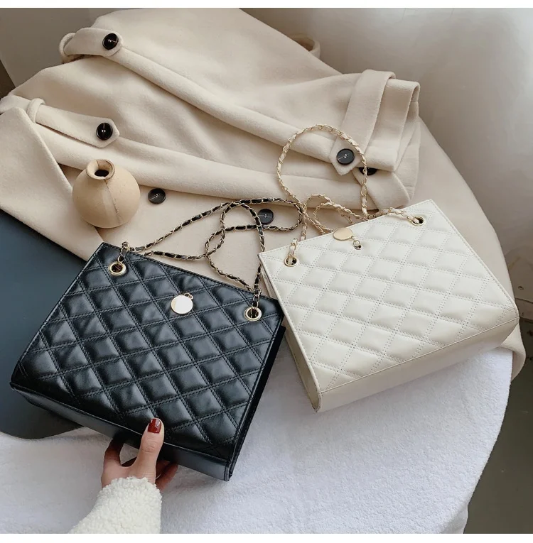 

Large-capacity ladies bags autumn and winter new fashion rhombus chain crossbody bag texture shoulder bag, Black,white,khaki