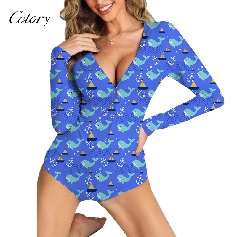 

Colory Wholesale Fall Cute Print Romper Adult Sexy Sleepwear Long Pants Pajama Onesie For Woman, Customized color