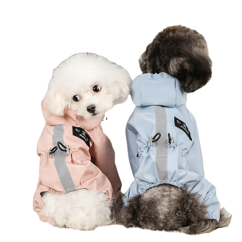 

2022 New Waterproof Fully Surrounded Four-legged Pet Dog Double Layer Waterproof Raincoat Cloth CLASSIC Solid Dog Rain Coat 1pcs
