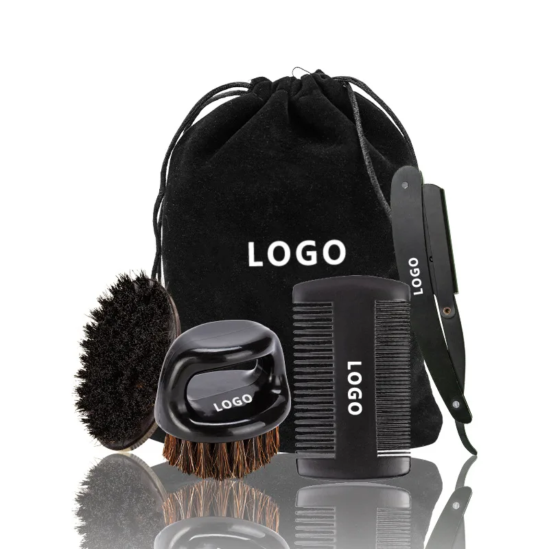 

Beard Mustache Scissor Kit 4 In 1 Grooming & Trimming Tool Set In Velvet Pouch Custom Logo