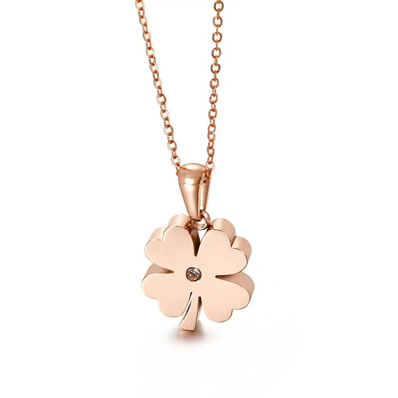 

Factory Direct Sale Fashion Simple Korean Style Joker 316L Stainless Steel Four Leaf Clover Pendant Necklaces, Silver,gold,rose gold