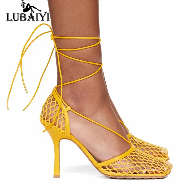 

Famous brand New fashion OEM/ODM PU MESH sandals comfortable ladies high heel shoe RTS Med heel women's sandals