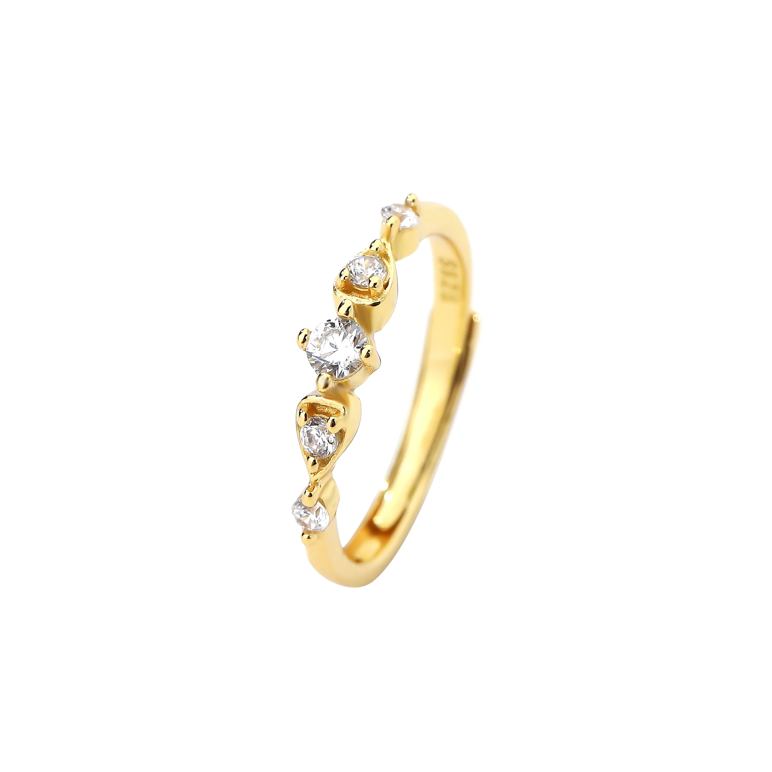 

Dainty Tiny 925 Sterling Silver 18K Gold Plated Zircon Pave Minimalist Diamond Open Rings Adjustable for Girls