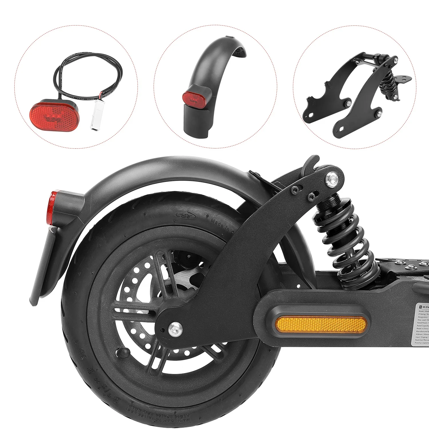 

Updated Rear Shock Absorber Suspension for M365/Pro/PRO2/1S/Essential Lite Scooter with Dedicated mudguard & Oversized Taillight, Red and black