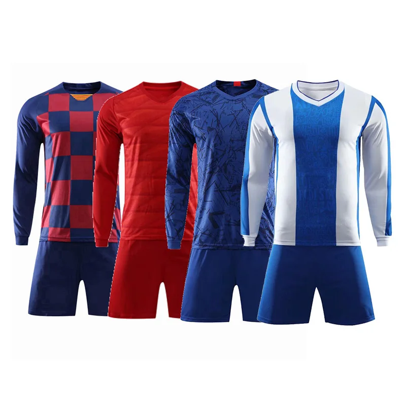 

Winter Soccer Jersey Adult long sleeve kids football shirt with shorts Set training Kit Blank Men, Customized color