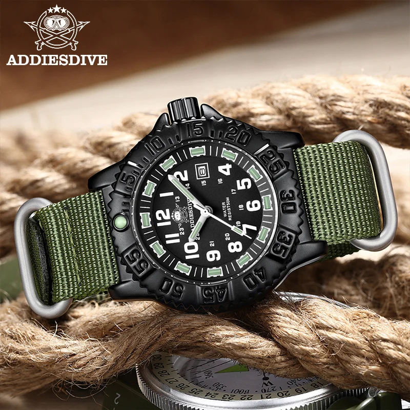 

ADDIESDIVE high quality Watches Men Wrist Luxury and military black custom watches OEM 50m NATO strap DIVER Watch