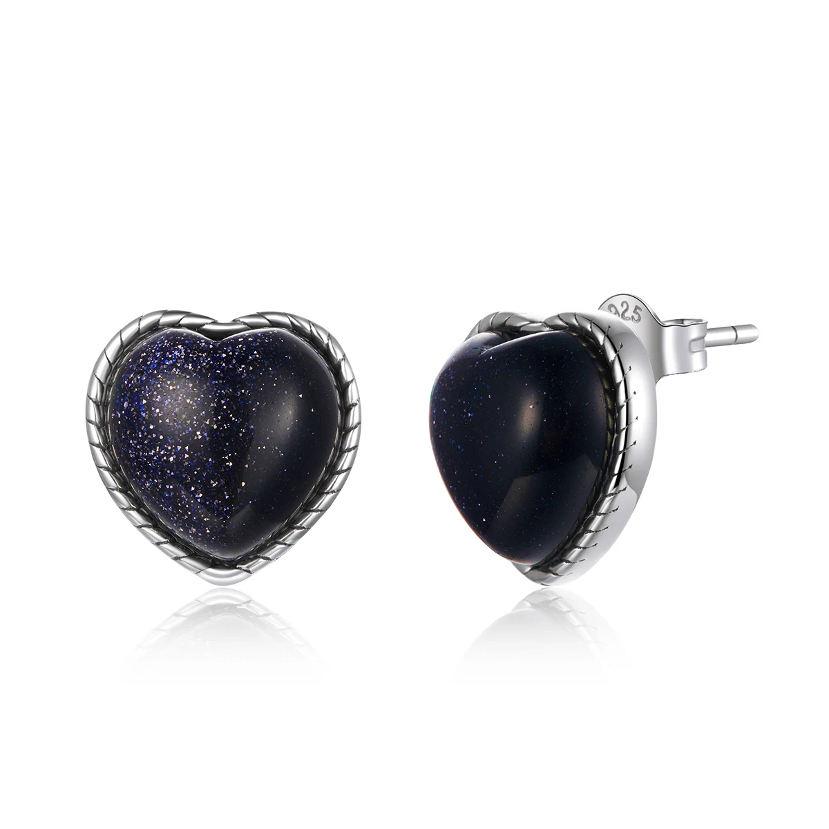 

Classical black stone 925 silver heart shape stud earring