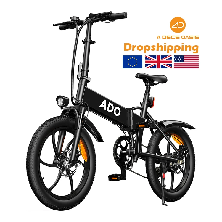 

ADO A20 EU UK USA Hybrid Fat Tire Folding Mountain Lithium Battery Electr Other Motor Ebike Electric City Bicycle E Bike Cycle, Black/white