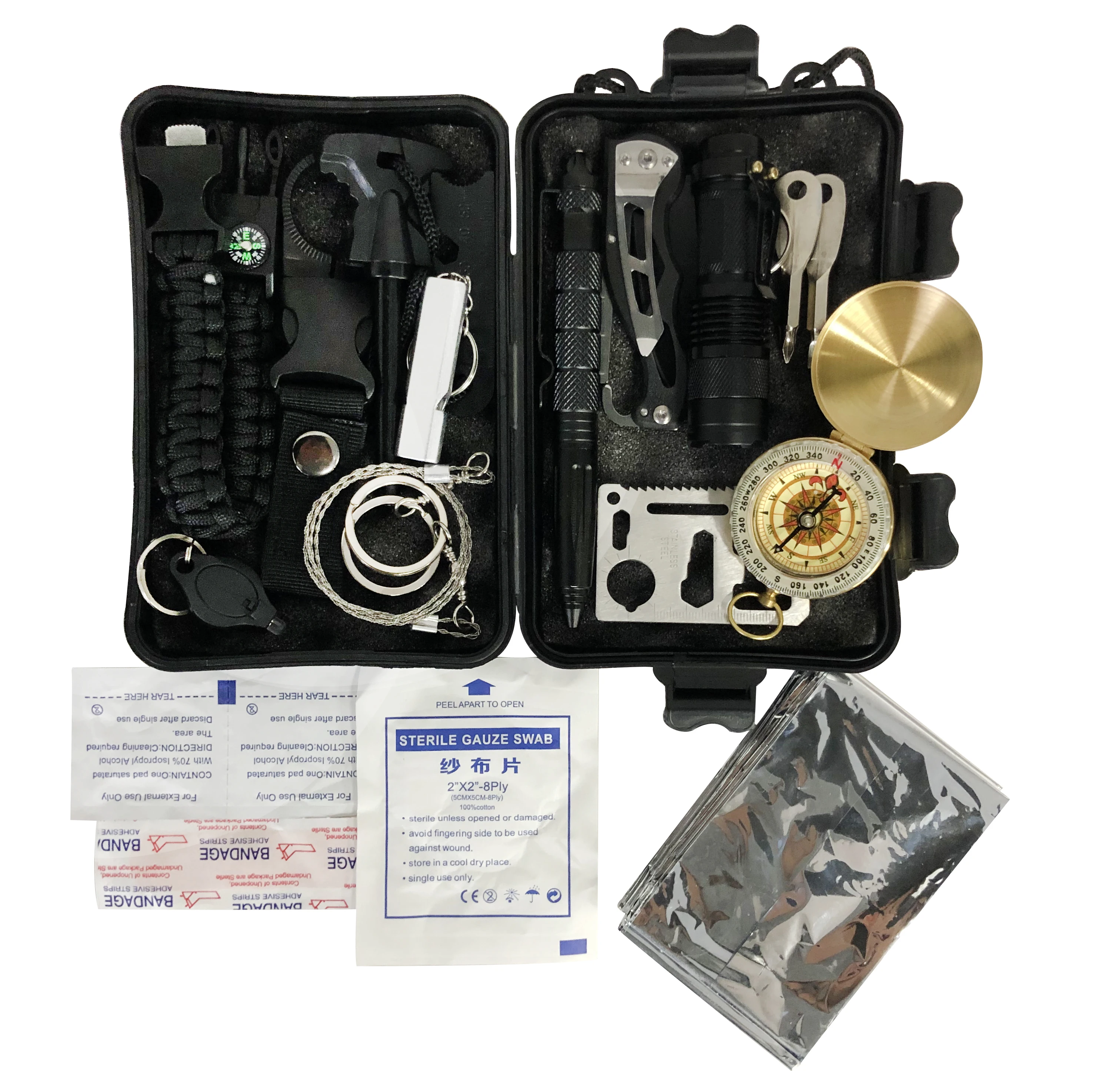 

18 in 1 Outdoor Survival Kit, Black/orange/dark brown