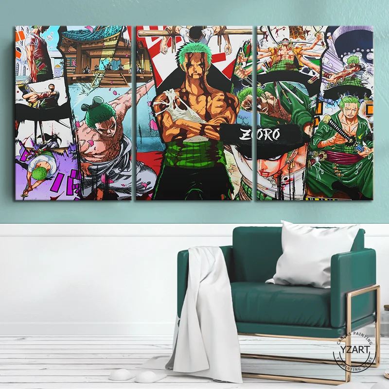 

3 Pieces Anime Painting Zoro Wallpaper One Piece Canvas Art Paints Living Room Decor Wall Stickers Home Decor Wall Art Murals, Multiple colours