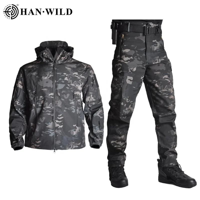 

HAN WILD Shark skin suit Camouflage Soft Shell Jacket Windproof Camo Suit Jacket+Pants