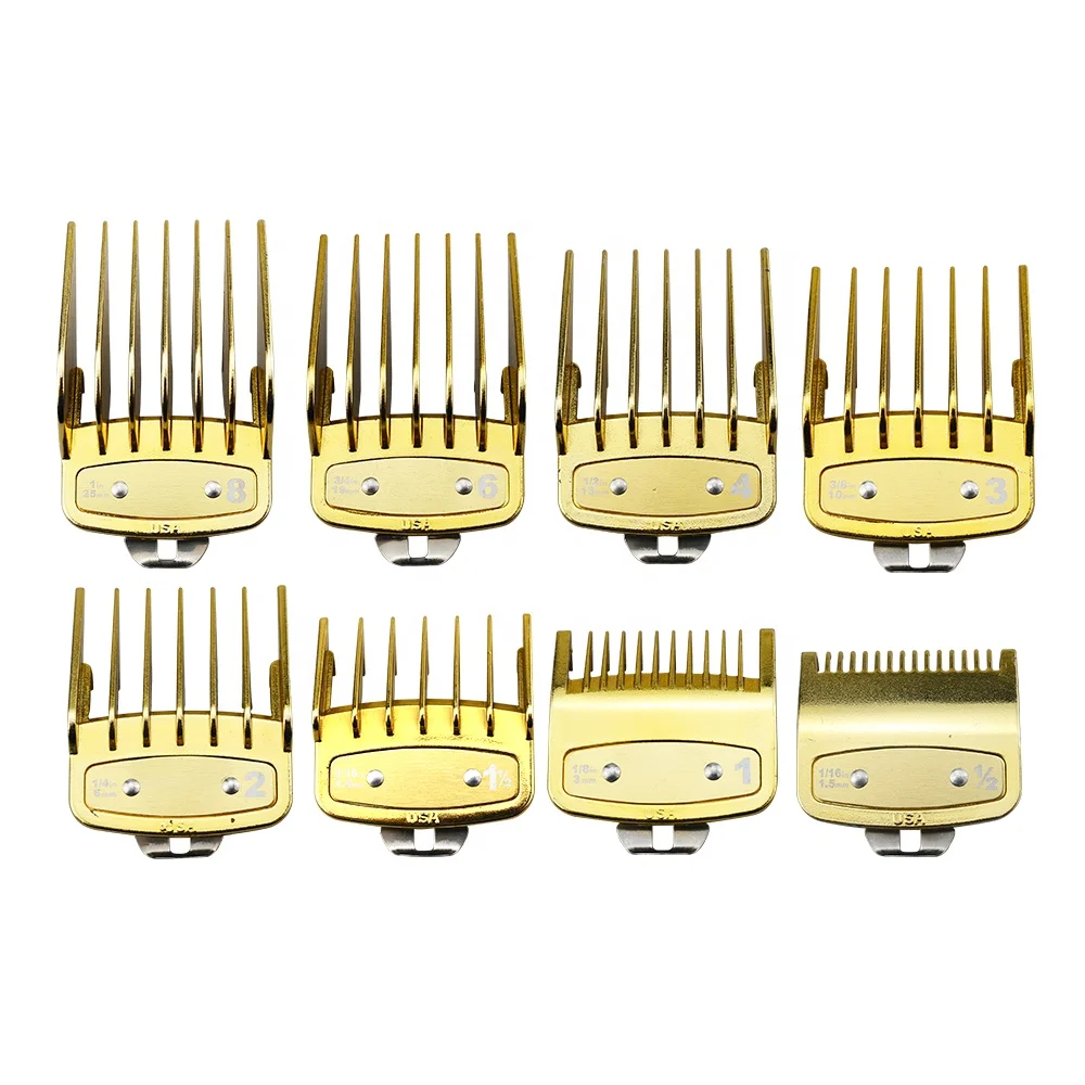 

Luxury Gold 8pcs Set Hair Clipper Comb Guard Plastic Hair Cutting Trimmer Comb Guide Universal Hair Clipper Limit Comb, Black, gold, red, blue