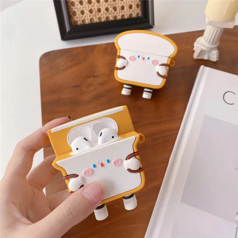 

2021 Toast Bacon Design Cute Funda Silicone Protective Case Cover Coque for Airpods 2 for Apple Airpod 1 2 Pro