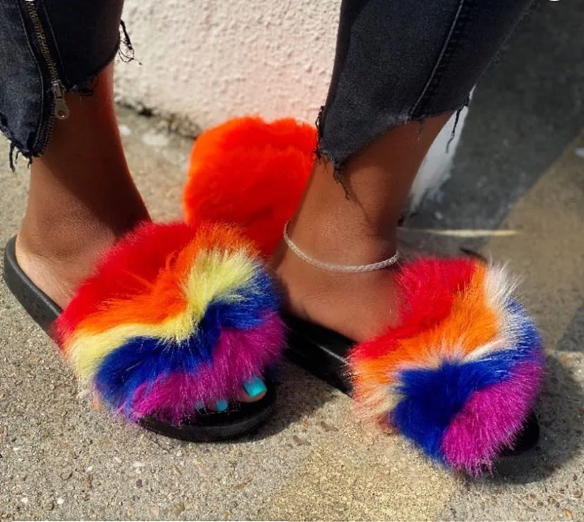 

2021 new summer Rainbow fox fur home drag scandals for ladies scandals women