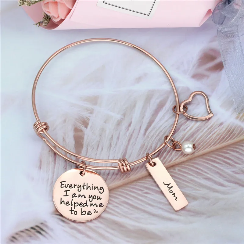 

HongTong Pulsera Para Hombre Creative Adjustable Everything I Am You Helped Me To Be Mother's Day Titanium Steel Mom Bracelet, Picture