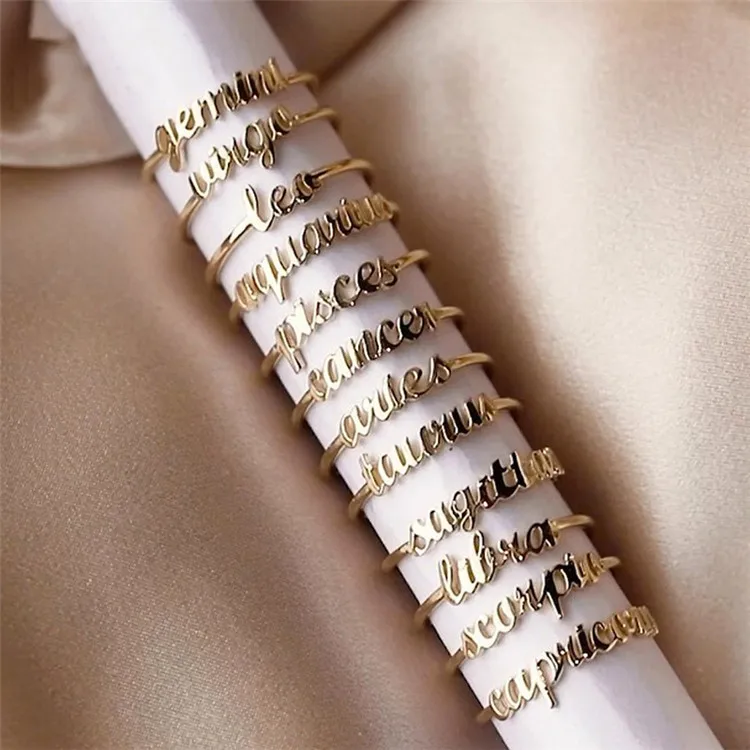 

Best selling jewelry simple and simple twelve ring letter ring lady open index finger single ring, Picture shows