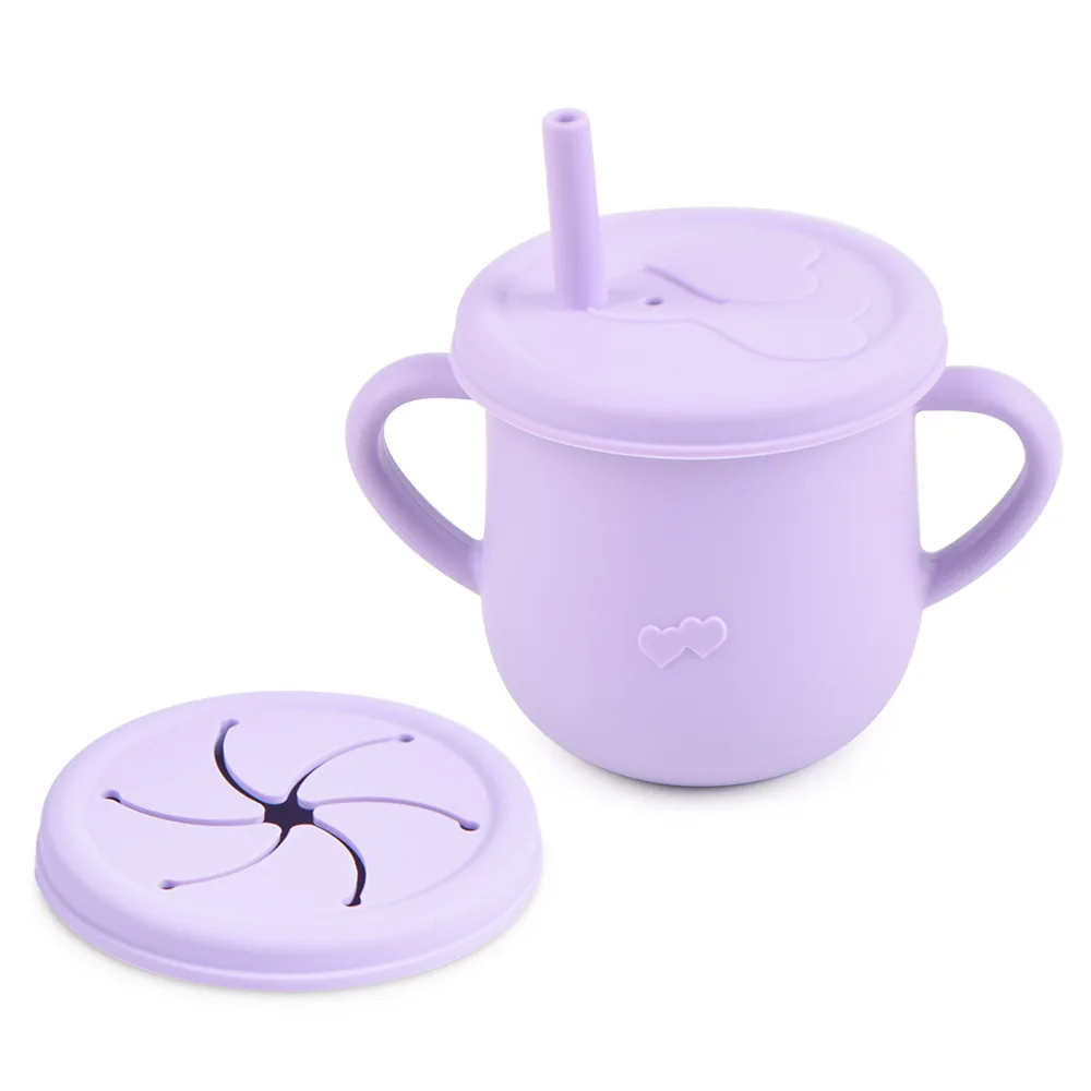 

ECO Choose Baby Silicone Snacks Sippy Cup with Lids and Straws Handle Custom LOGO Wholesale Reusable Cute Kids Drinking BPA Free, 28 colors