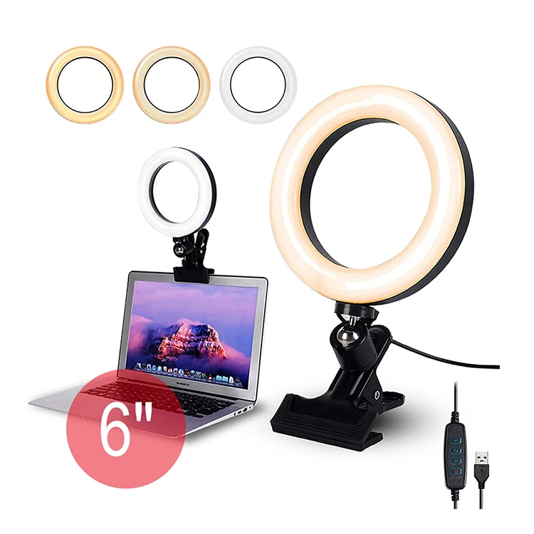 

Laptop Computer Desktop Selfie Ringlight, Live Broadcast Video Conference Lighting Makeup 6inch O Ring Light with Phone Holder