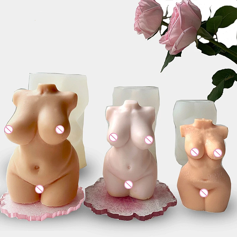 

DIY Large Size New Design Curvy Girl Fashion 3D Art Sexy Naked Plump Woman Shape Scented Wax Mould Silicone Body Candle Molds, Pink