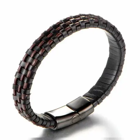 
Promotional Gifts Hand Bangle Jewelry Stainless Steel Mens Leather Bracelets 