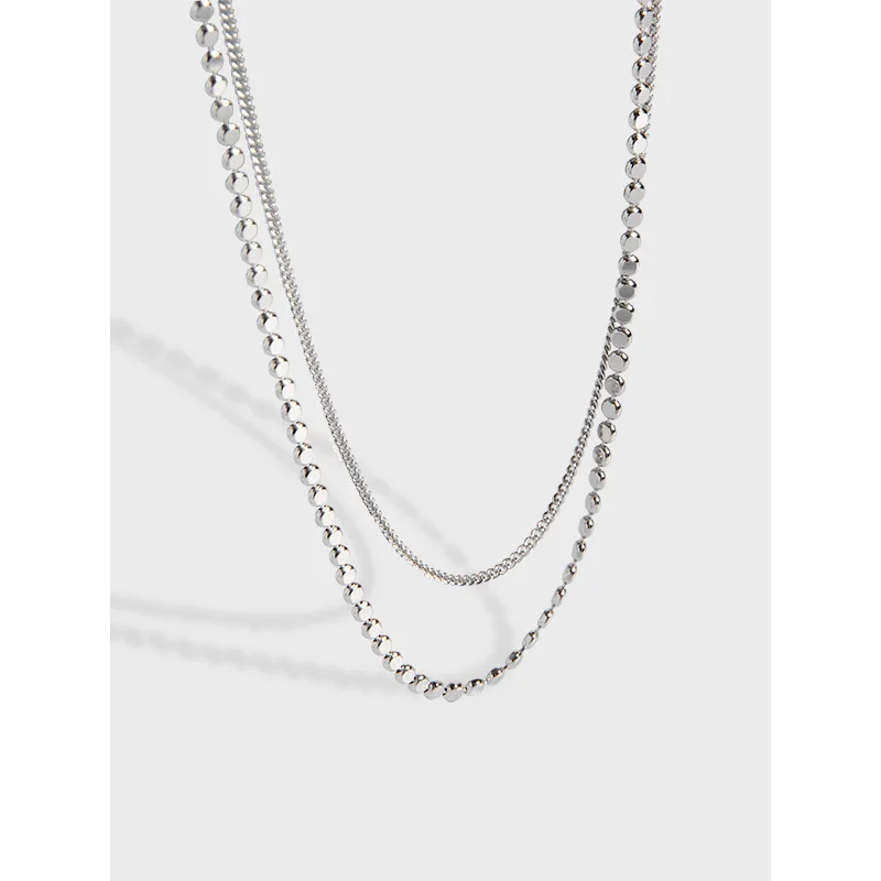

Double Layer Chain Necklace 925 Sterling Silver Flat Beads Necklace for Women Trendy Jewelry