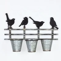 

Galvanized Decorative black flower pots with 4 birds Metal Wall Pockets