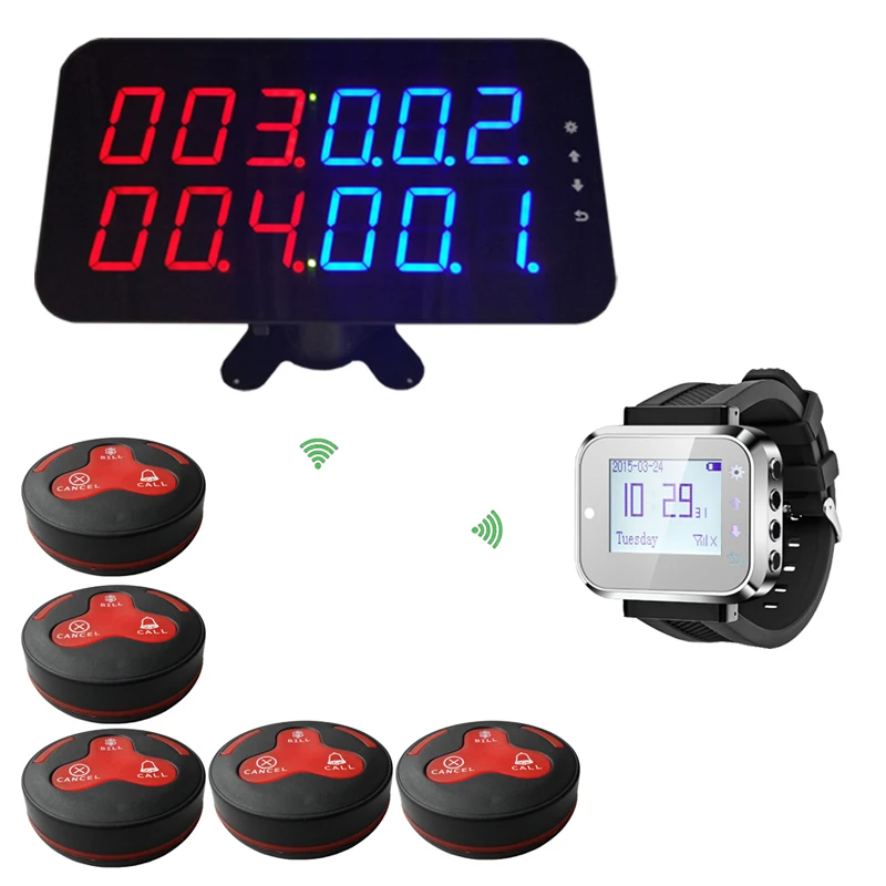 

433mhz CE Passed Factory Price Big Display Smart Wrist Watch And 3keys Transmitter Pager Wireless Waiter Buzzer Call System