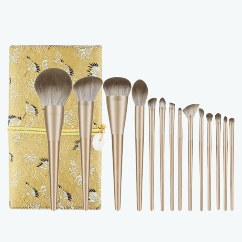 

Professional 14 Pcs Chinese Style Multifunctional Custom Makeup Brush Set With Case, Gold