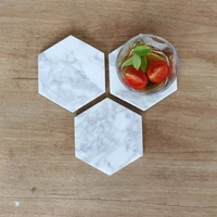 

Wholesale cheap promotional price custom logo printing natural white carrara hexagon marble coaster