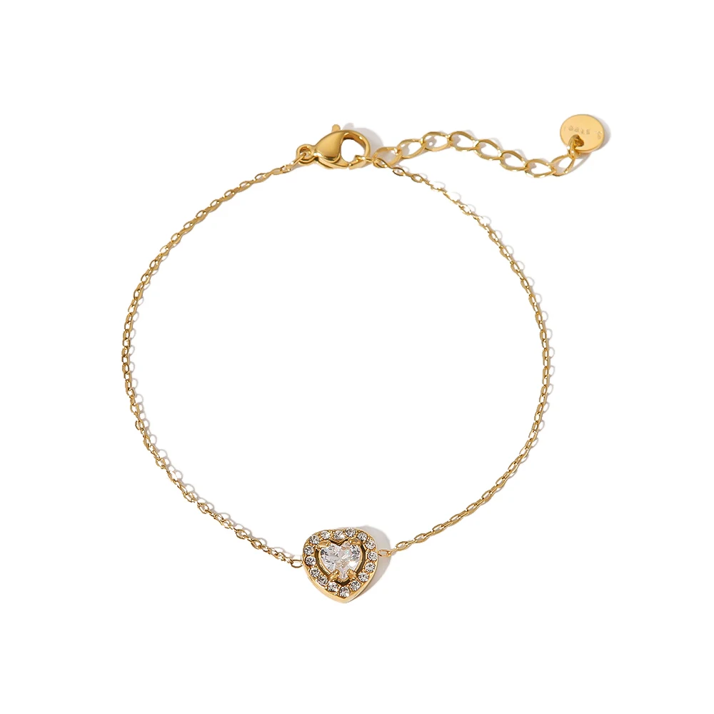 

Love Heart Stainless Steel 18K Gold Plated Crystal Zircon Stone Bracelets For Women Fashion Jewelry Bracelets