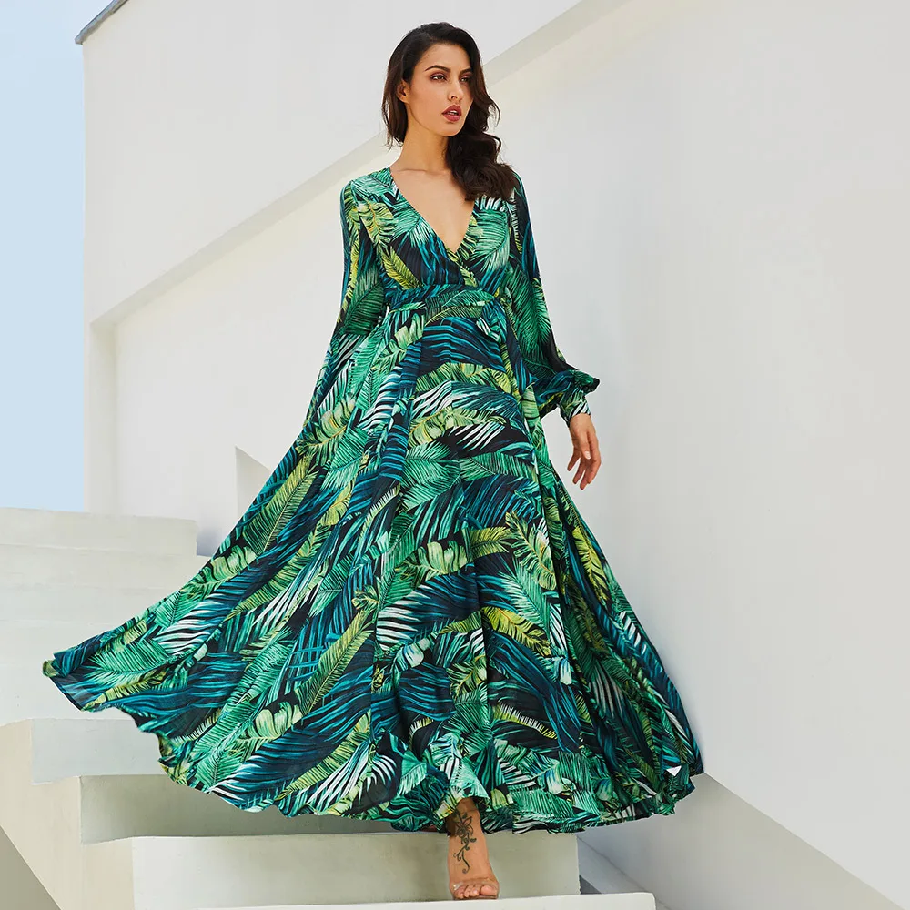 

Woman Fashion New Style Dresses Long Sleeve Floral Printed Summer Midi Casual Dress