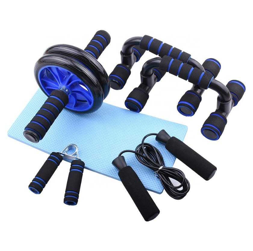 

High Quality Fitness Combo Equipment 6 PCS AB Wheel Roller Set With Jump Rope, Black+blue