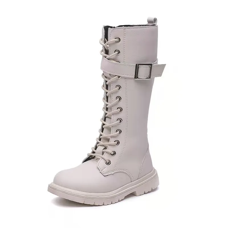 

Girls long leather cotton boots with velvet winter new style