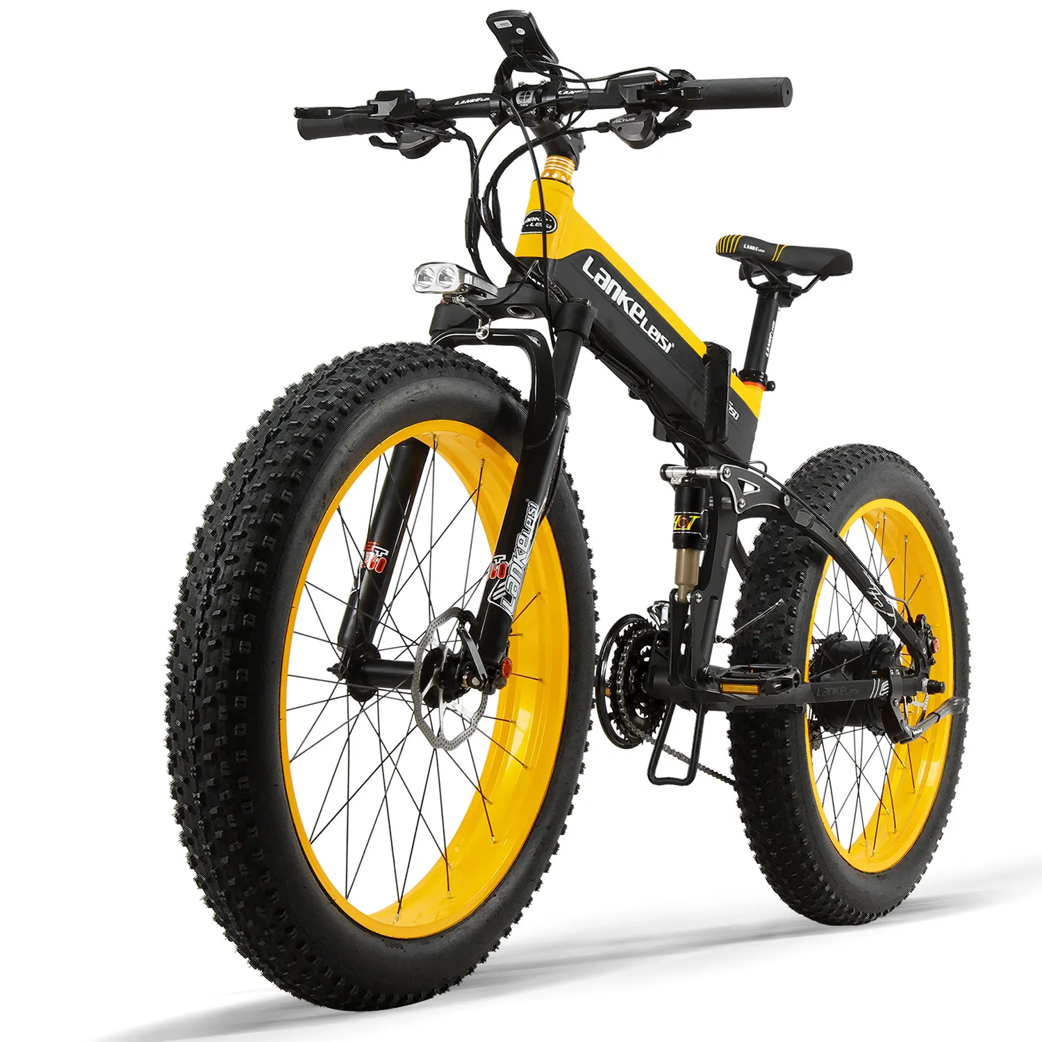 

26inch Electric Mountain Bike 1000W/500W Fat Tire Electric Bicycle with Removable 48V Lithium-ion Battery 9 Speed Shifter Ebike, Black yellow